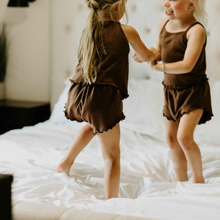 This is our girls summer sleep set in the color brown. 