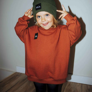 Tawny colored organic crewneck. Handmade by My Mini Explorer in their little family owned and operated workshop.