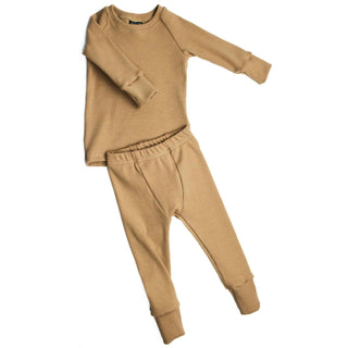 Maple colored ribbed pajamas made from organic cotton handmade in Montana U.S.A